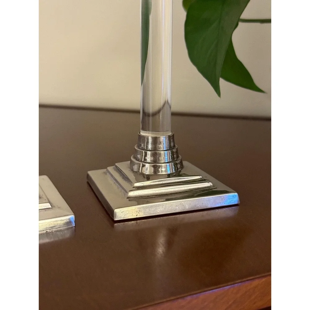 Vintage Lucite Candlesticks Silverplate Taper Holders | Mid Century Modern Decor